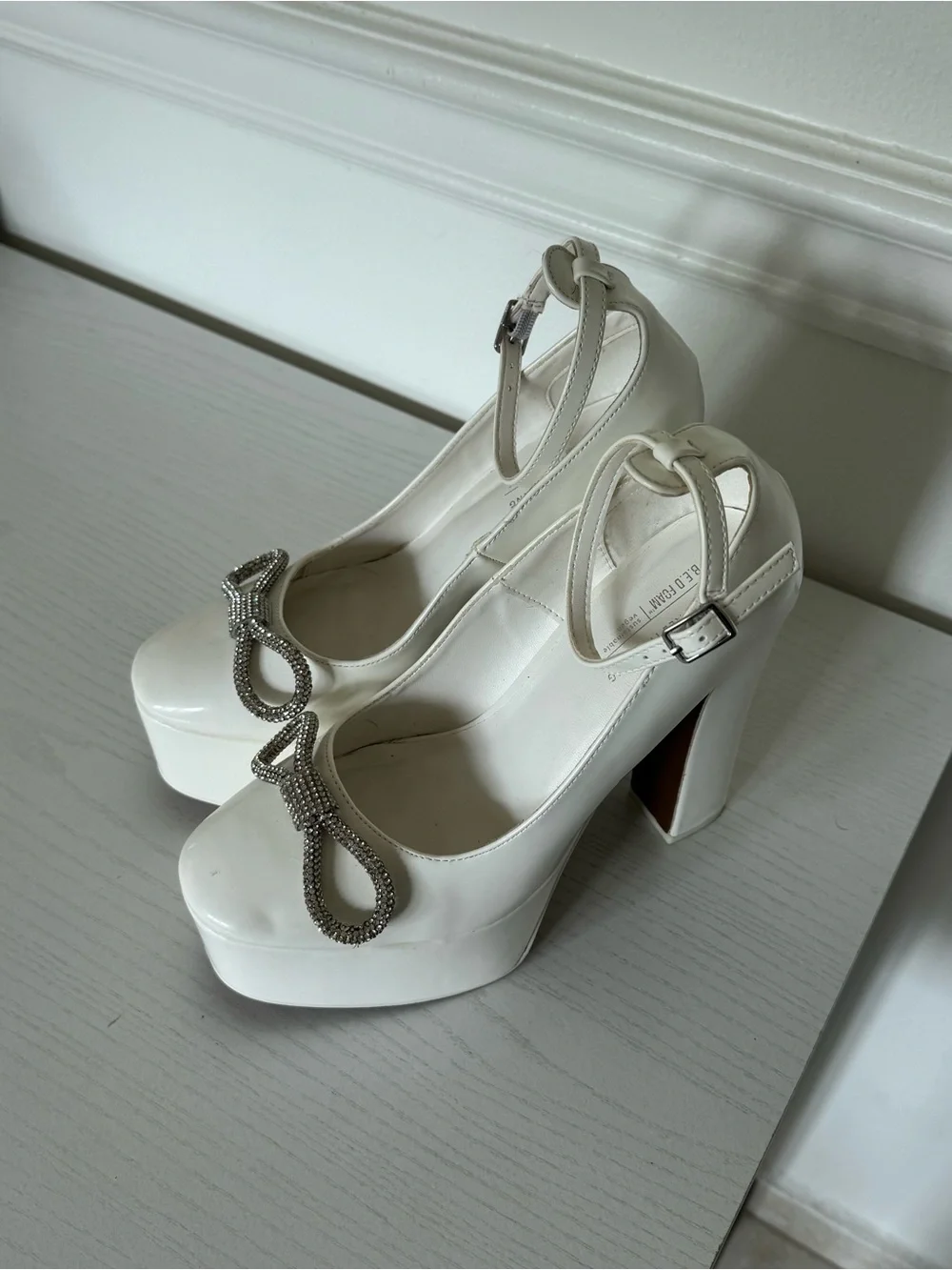 Call It Spring Platform Ankle-Strap Pumps with Rhinestone Bow
